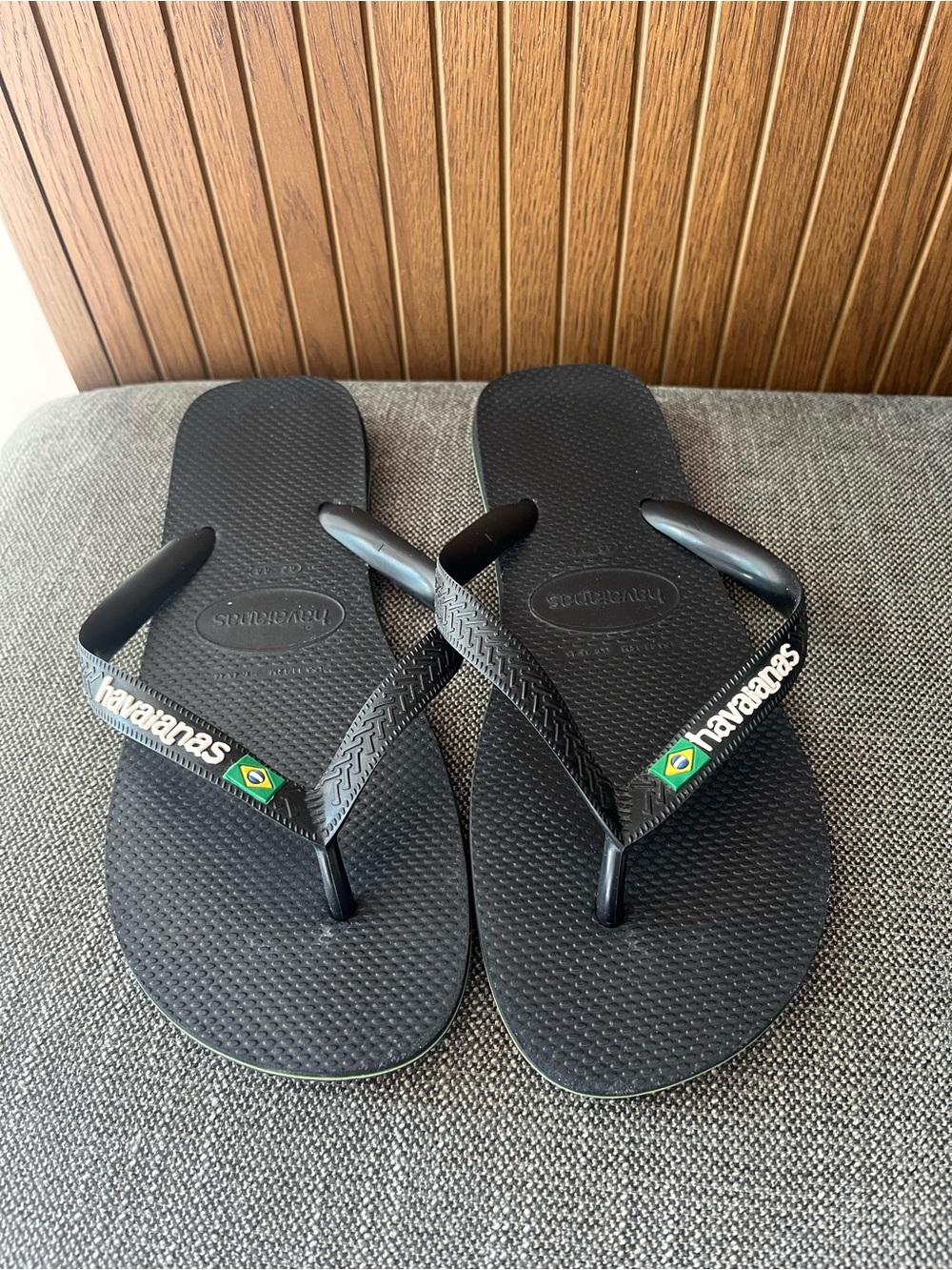 Havaianas Black Flip Flop Sandals with Brazilian Flag Detail